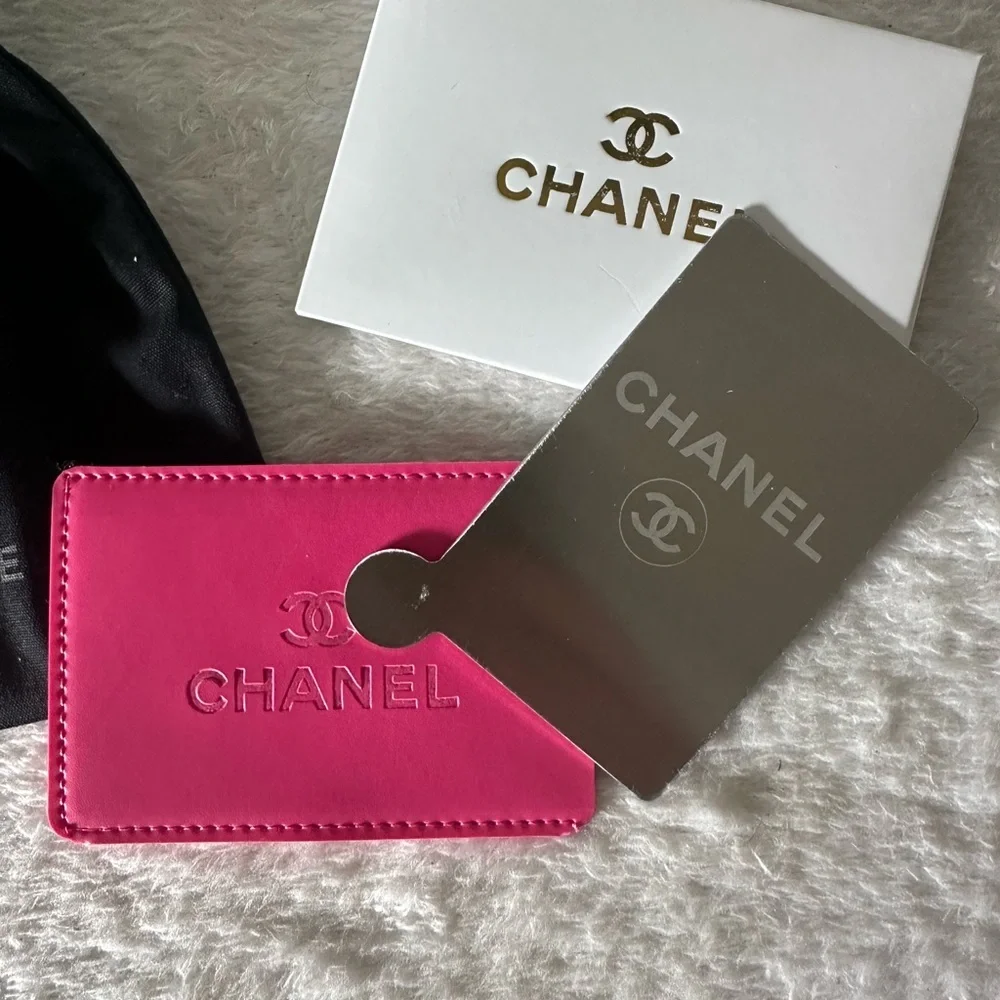 Hot Pink Card Holder with Mirror and Pouch